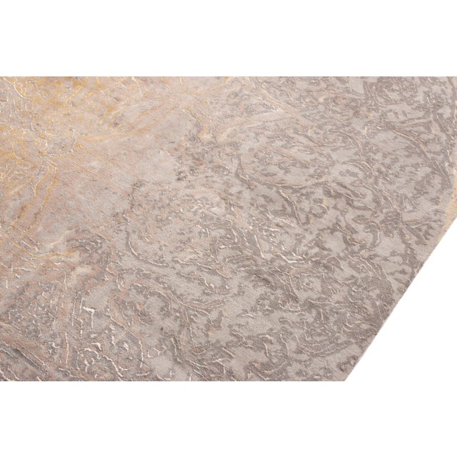 2010s Rug & Kilim’s Modern Rug Square Rug, Beige and Gray Floral Medallion "Rose" For Sale - Image 5 of 6