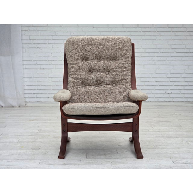 1970s, Norwegian design armchair. Original brown/beige furniture blend wool fabric, bent wood. Original good condition: no...