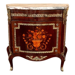 Late 19th Century Louis XV-Style Buffet with Floral Marquetry with drawer and door For Sale