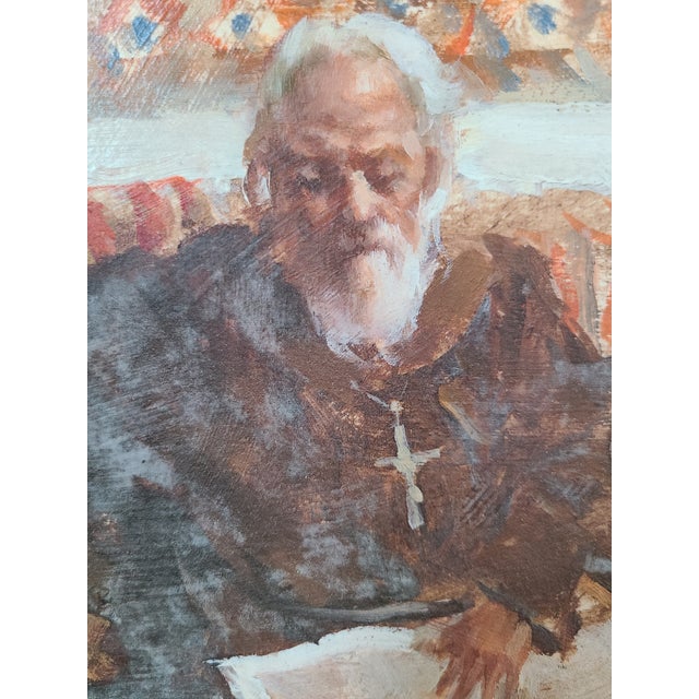 Portraiture Ramon Kelley Original Oil Painting Portrait of a Mexican Priest in Church For Sale - Image 3 of 12