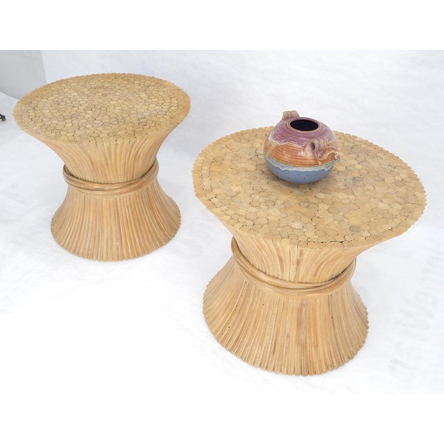 Pair of Sheaf of Wheat 26" Round Side End Table Stands Pedestals MINT For Sale - Image 14 of 17
