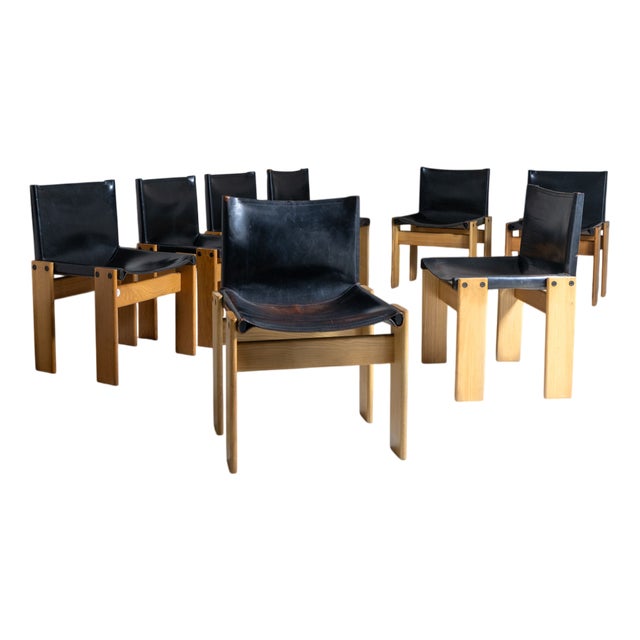 Monk Chairs in Leather by Afra & Tobia Scarpa for Molteni, 1973, Set of 8 For Sale