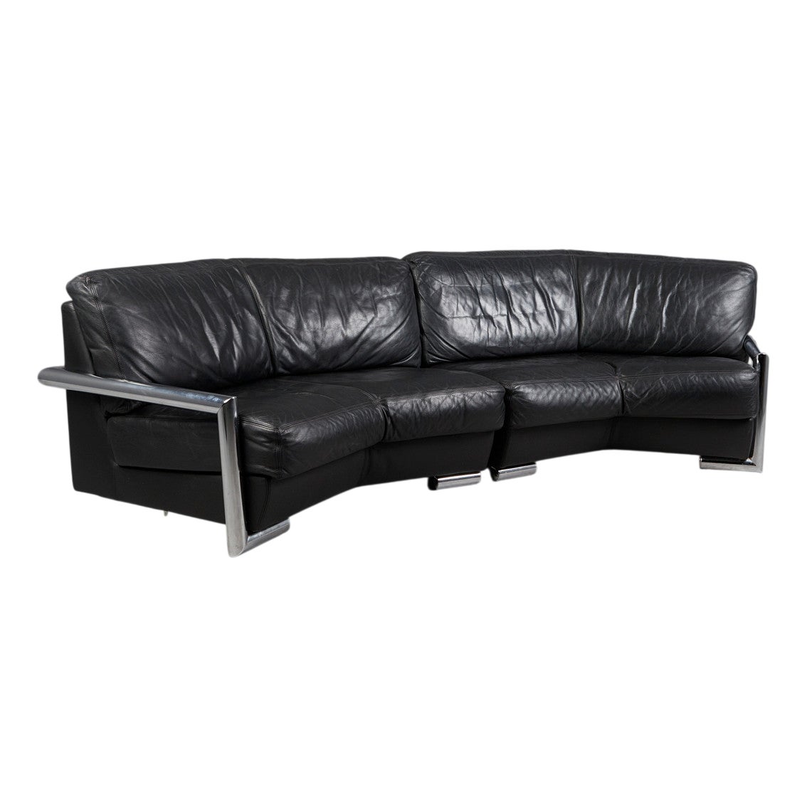 Swiss Modern Medea Modular Corner Sofa in Black Leather from