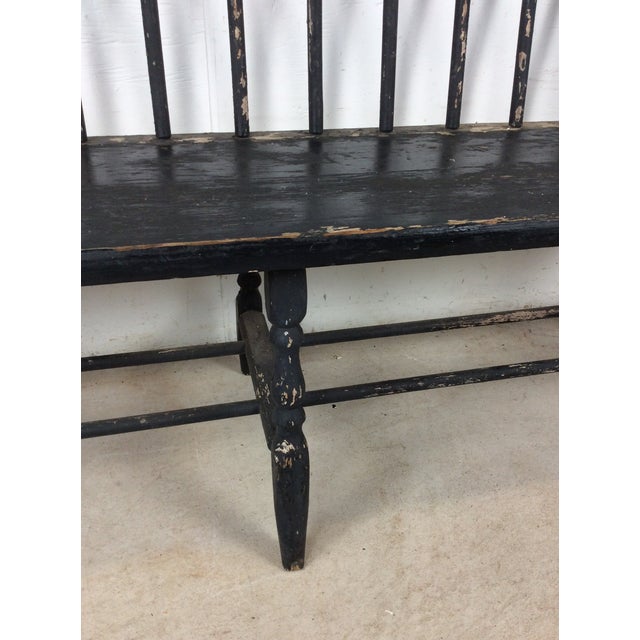 Antique Black Painted Deacons Bench For Sale In Philadelphia - Image 6 of 18