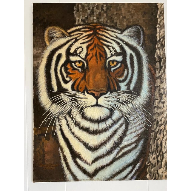 Oil on canvas painting of a tiger. Signed Bonnie Russell