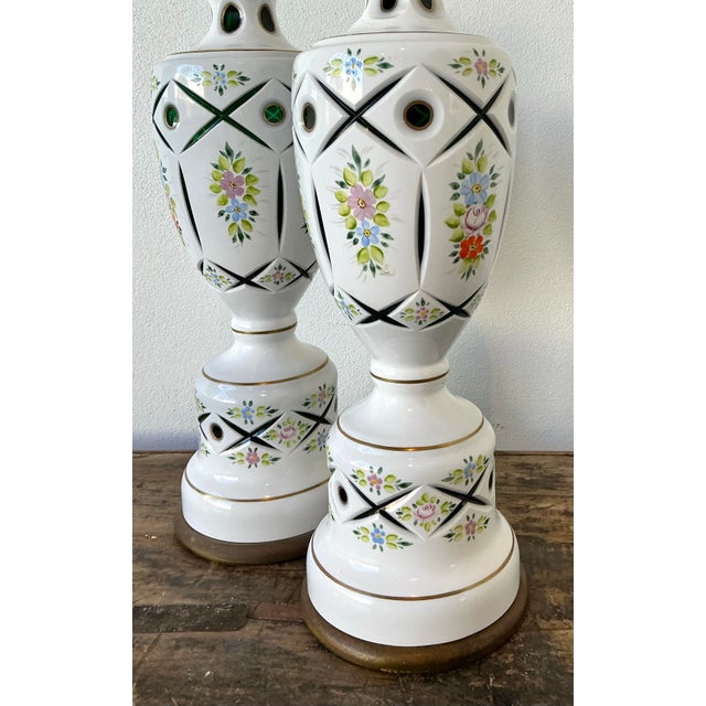 Vintage Cut Colored Glass Lamps - A Pair For Sale - Image 12 of 12