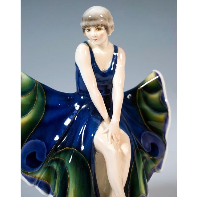 1920s Sitting Dancer in Butterfly Dress attributed to Josef Lorenzl for Goldscheider Vienna, 1926 For Sale - Image 5 of 7
