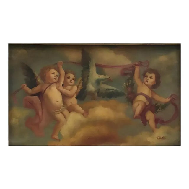 Cherubs - Ettore Frattini Italia 2006 - Oil on copper cm.30x50. Gold leaf gilded wooden frame This delightful oil on...