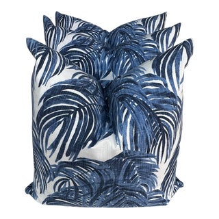 Set of 3 Palm Beach Blue/White Fern Leaf Decor Pillows For Sale