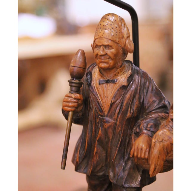 Brown 19th Century Carved Wood Figure Table Lamp Signed Jeret For Sale - Image 8 of 12