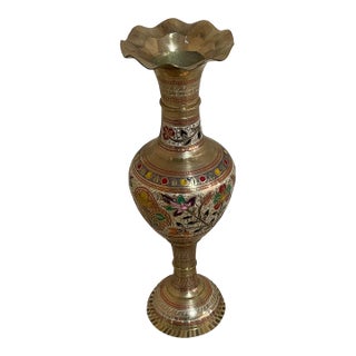 Handcrafted Engraved Brass Vase For Sale