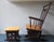 Unusual vintage gliding / recliner lounge chair and footrest with ebonised frame and shaped birchwood seat, from the...
