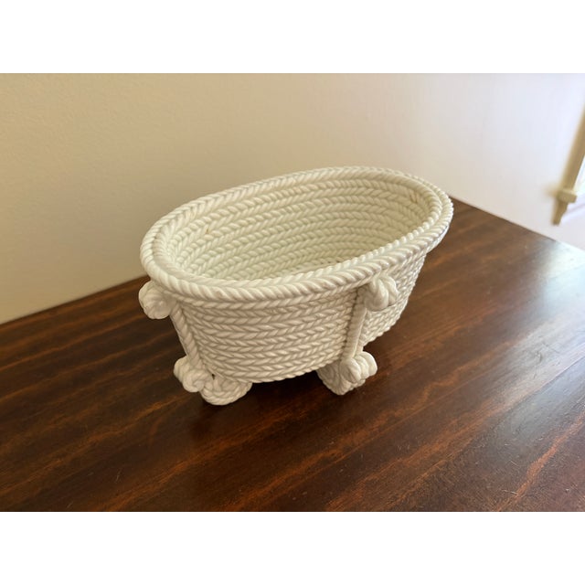 Late 20th Century Vintage French Country White Porcelain Rope-Form Cachepot For Sale - Image 5 of 12