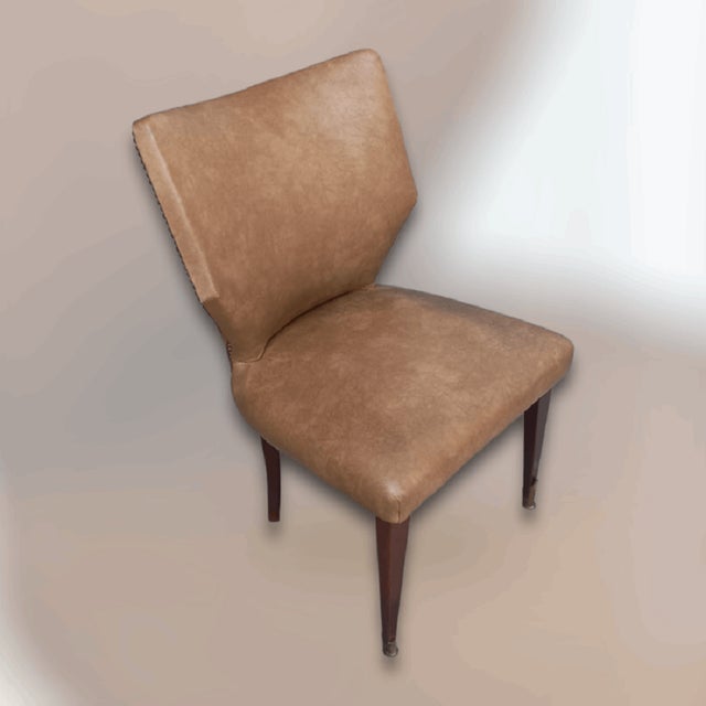 Wood Beige Leather Bedroom Armchairs, Set of 2 For Sale - Image 7 of 8