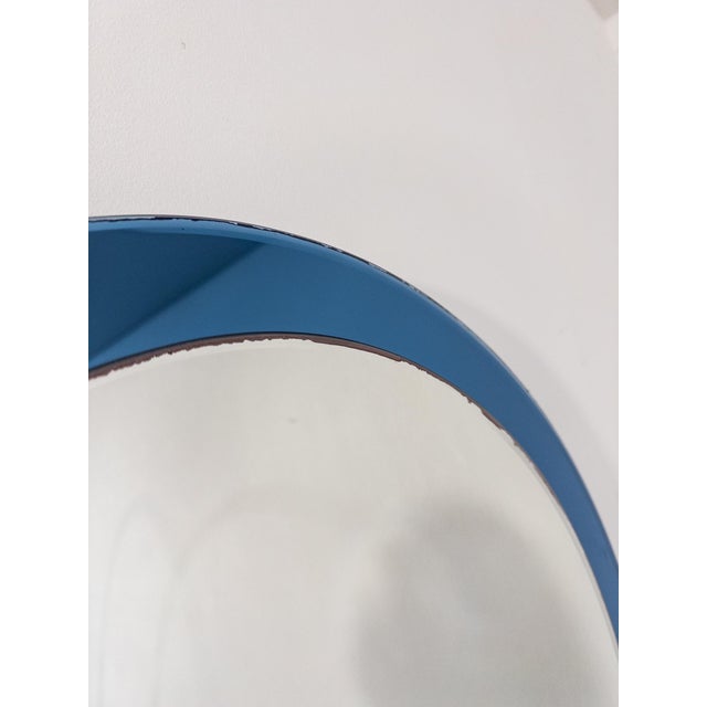 1970s Vintage Italian Round Mirror in Blue Glass and Patina, 1970s For Sale - Image 5 of 8