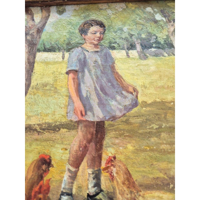 Lo Presti, Children with Chickens, 1920s, Oil Painting on Canvas, Framed For Sale - Image 8 of 15