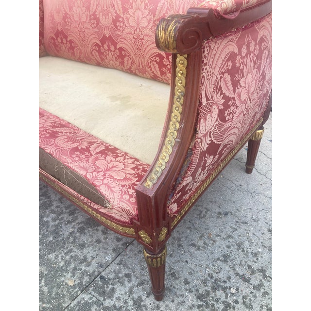 Wood Louis XVI Style Venetian Loveseat With Original Stained Red With Gilt Finish For Sale - Image 7 of 13