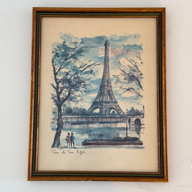 1960s Arno Paris Eiffel Tower Framed Watercolor-Style Print For Sale In Richmond - Image 6 of 6