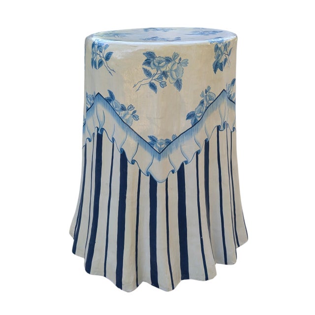 Shabby Chic Vintage Trompe Loeil Hand Painted Skirted Side Table For Sale - Image 3 of 16