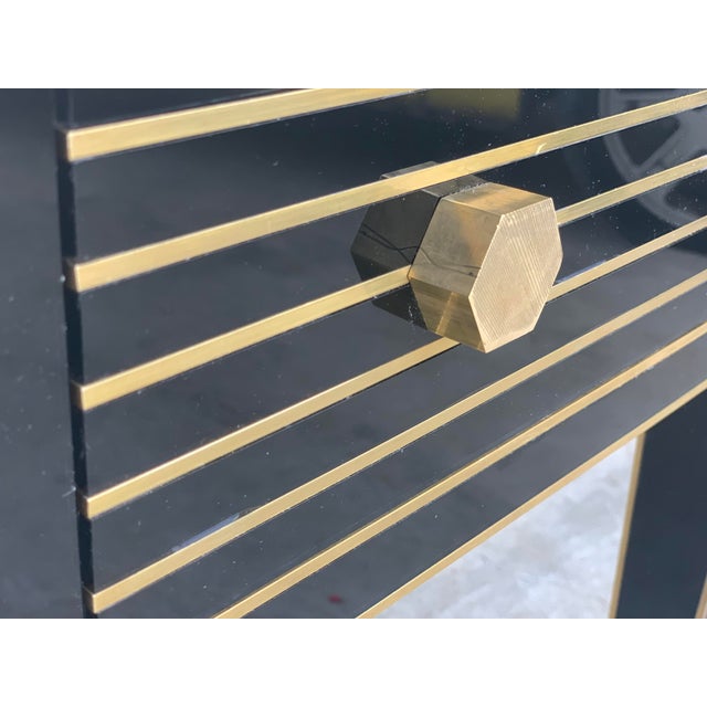 New Mirrored Nightstand in Black Mirror and Chrome With One Drawer