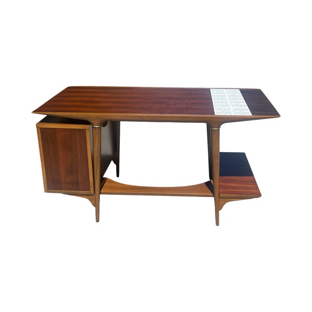 Mid-Century Modern Rare Vintage Mid Century Modern Cosmopolitan Lane Rosewood Desk Restored Brass Tile 1960s For Sale - Image 3 of 12