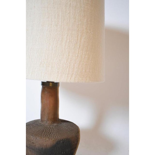 African Brown Ceramic Lamp with Geometric Pattern, 1970s For Sale - Image 3 of 5