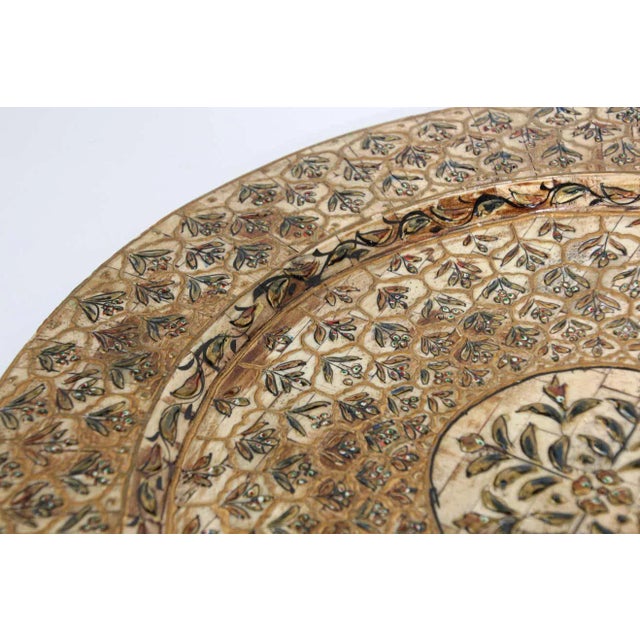 Indian Mughal Style Overlaid and Hand Painted Metal Platter 1950 For Sale In Palm Springs - Image 6 of 13