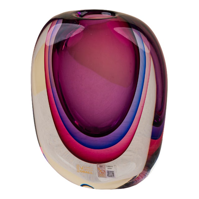 Magenta and Blue Sommerso Murano Glass Vase by Luigi Onesto for Vetreria Artistica Oball, 1980s For Sale
