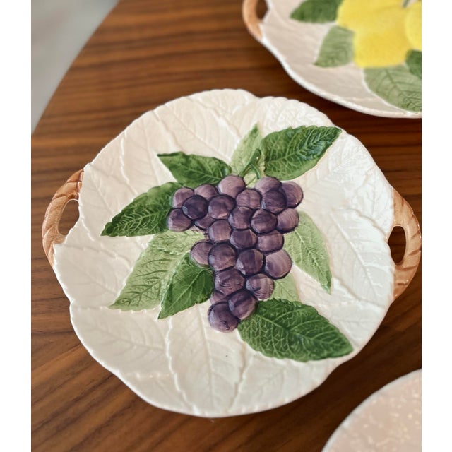 Green 1970s Majolica Fruit Du Jour Plates-Set of 4 For Sale - Image 8 of 9