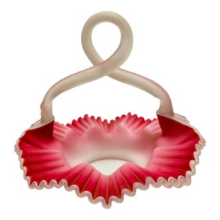 Late 19th Century Antique Victorian Cranberry Satin Glass Basket For Sale