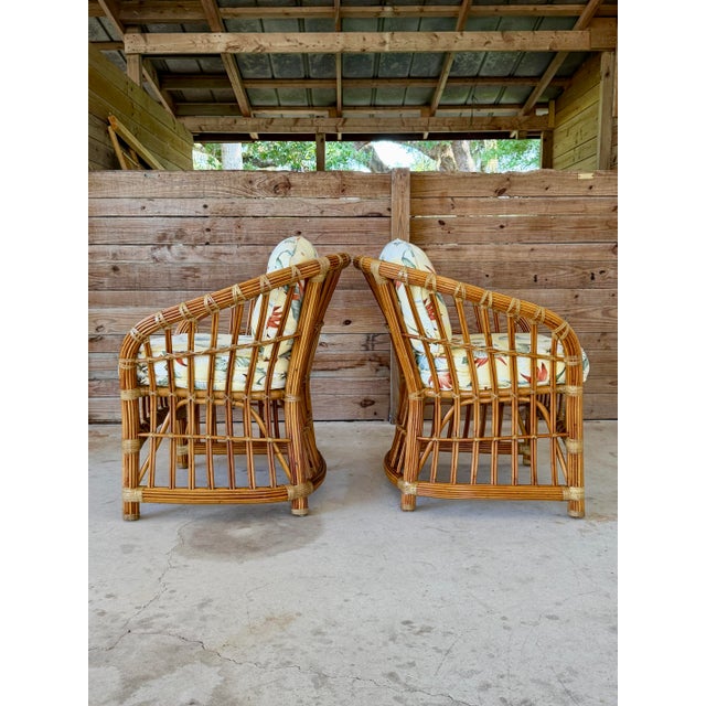 Henry Link Vintage Coastal Organic Modern Pencil Rattan Lounge Chairs – Pair For Sale - Image 4 of 12