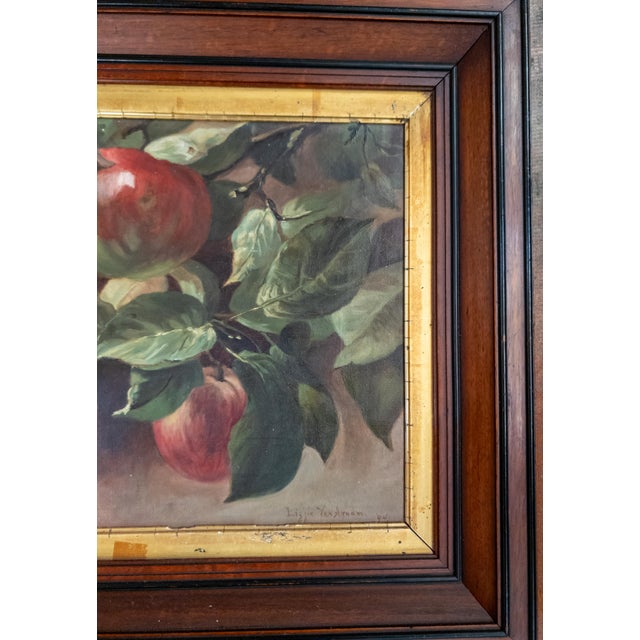 19th Century American Oil Painting Study of Apples on a Branch in Walnut Frame For Sale - Image 9 of 14