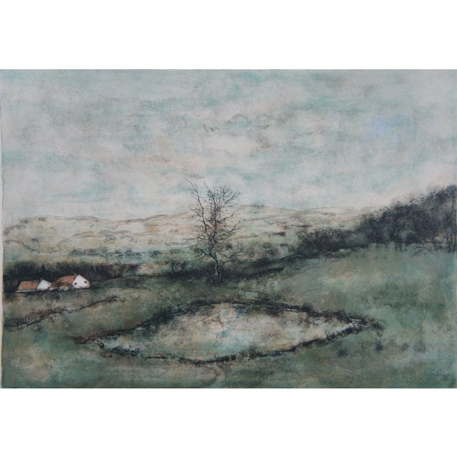 Bernard Gantner Reflets French Country Farmhouse Landscape Lithograph Print 30" For Sale - Image 4 of 11