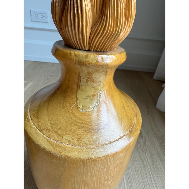 1970s Pair of Handcrafted Turned Wood Urns With Hand-Carved Flame Finials, Sculptural Organic Modern Decorative Objects For Sale - Image 11 of 12