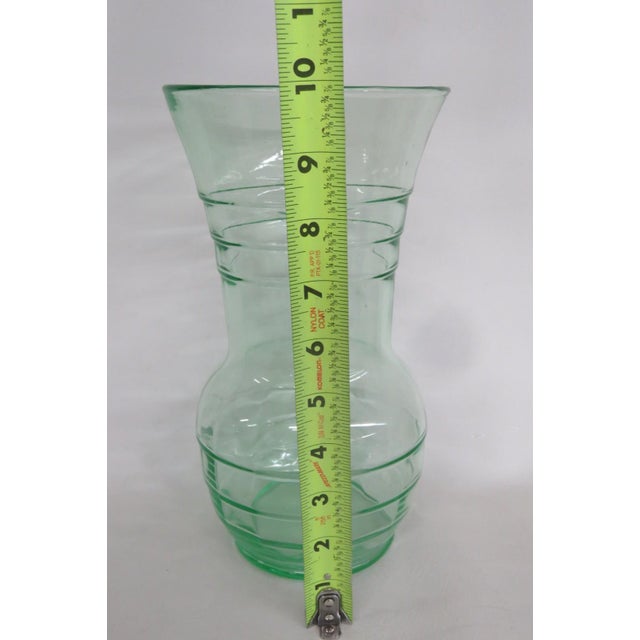 Art Deco Depression Era Large Green Uranium Glass Vase Ribbed Style With Flared Rim 4868b For Sale - Image 3 of 11