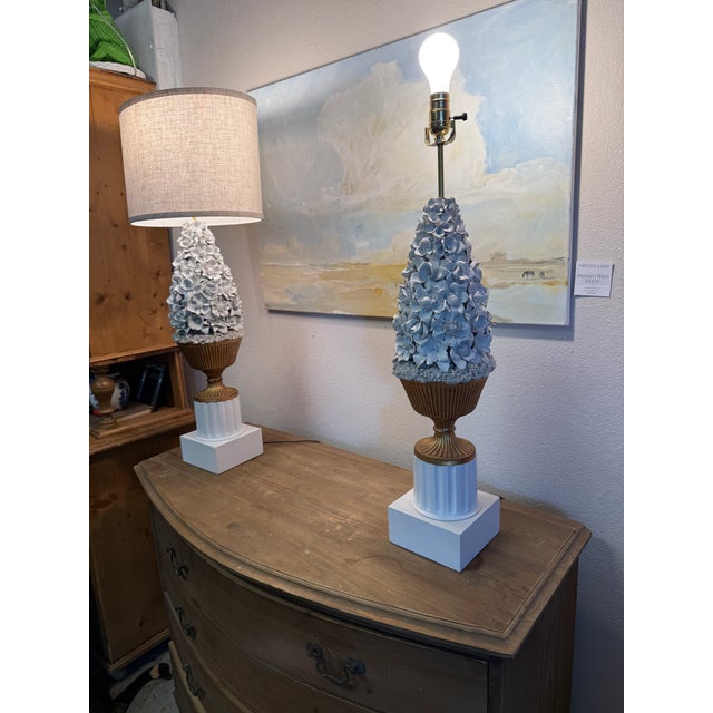 Vintage Manises Casa Pupo Style Porcelain Floral Lamps With Ceramic Flowers Pair For Sale - Image 6 of 12