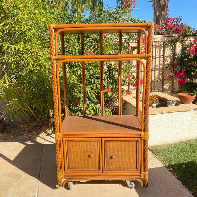 Brown Vintage Boho Chic Brown 3 Tier Rattan Etagere For Sale - Image 8 of 8
