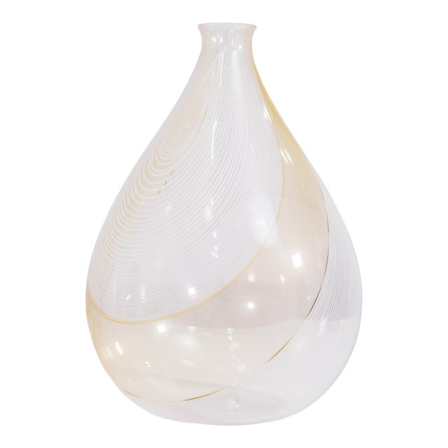 Jeff Mack - Untitled (Yellow Swirl), 2000s Signed Handblown Clear Glass Vessel For Sale