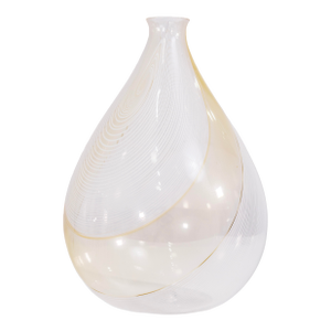 Jeff Mack - Untitled (Yellow Swirl), 2000s Signed Handblown Clear Glass Vessel