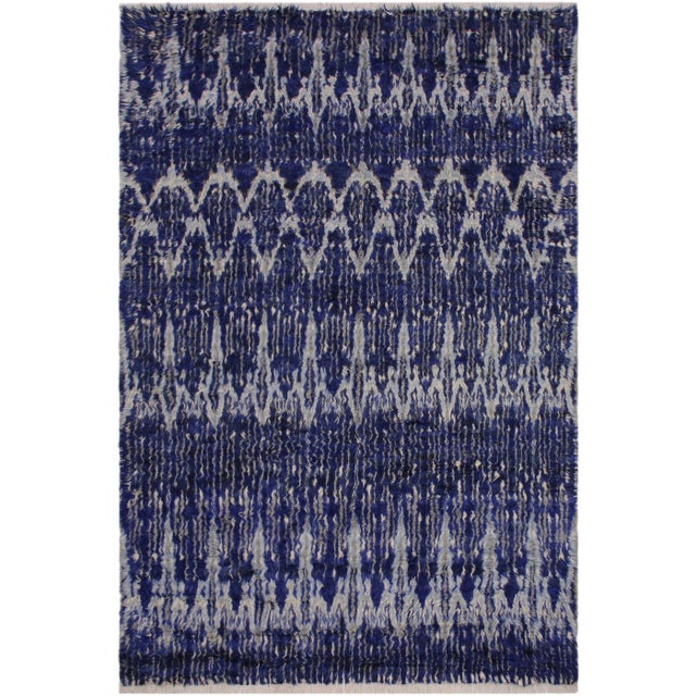 1990s Modern Bauhaus Moroccan Blue Wool Rug - 8′ × 10′3″ For Sale