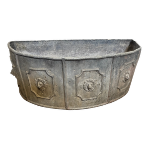 19th Century French Half Round Lion Head Lead Planter