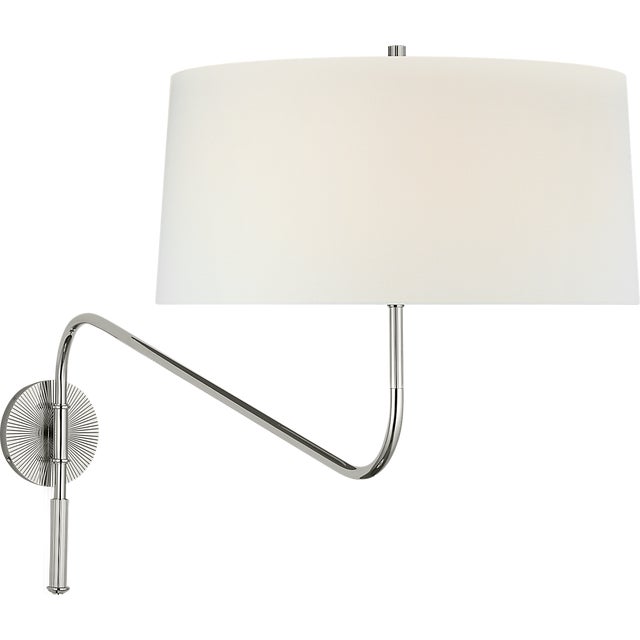 Thomas O'Brien for Visual Comfort Signature Canto Grande Swinging Wall Light in Polished Nickel with Linen Shade For Sale