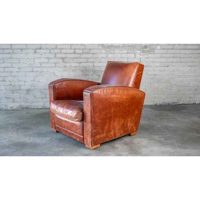 1970s Vintage Art Deco Cognac Leather Club Chair For Sale - Image 5 of 17