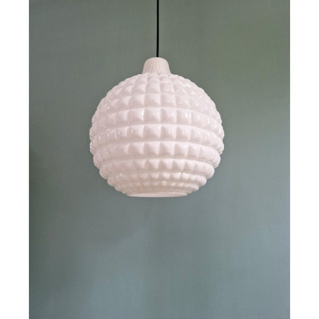 Space Age White Opaline Glass Spherical Pendant Light, 1960s For Sale - Image 9 of 13