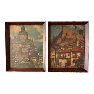 Pair of Framed Vintage Mid Century Travel Prints For Sale