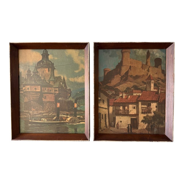 Pair of Framed Vintage Mid Century Travel Prints For Sale