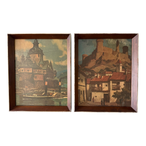 Pair of Framed Vintage Mid Century Travel Prints