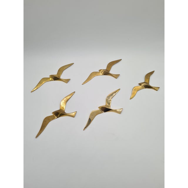 Vintage Wall Decorations Seagulls in Gold Brass, Norway, 1970s, Set of 5 For Sale - Image 3 of 7