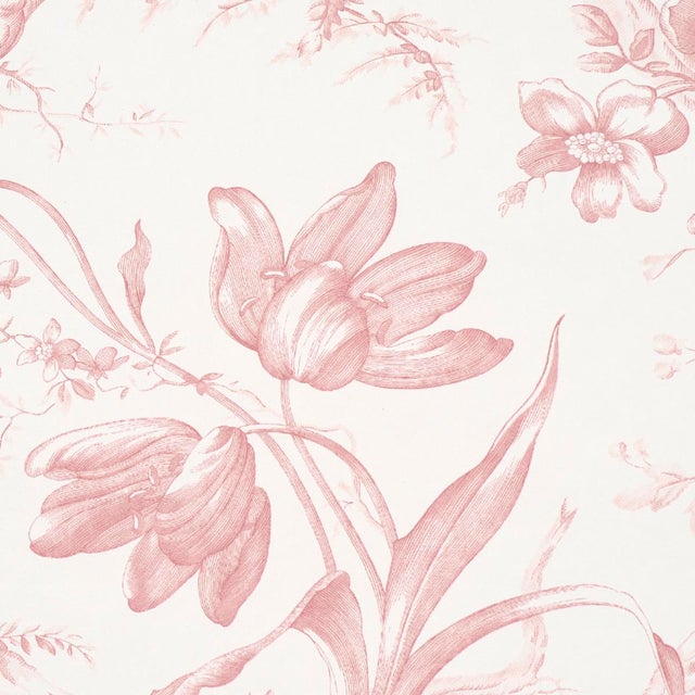 Contemporary SAMPLE - Schumacher Toile De Fleurs Wallpaper In Pink For Sale - Image 3 of 4