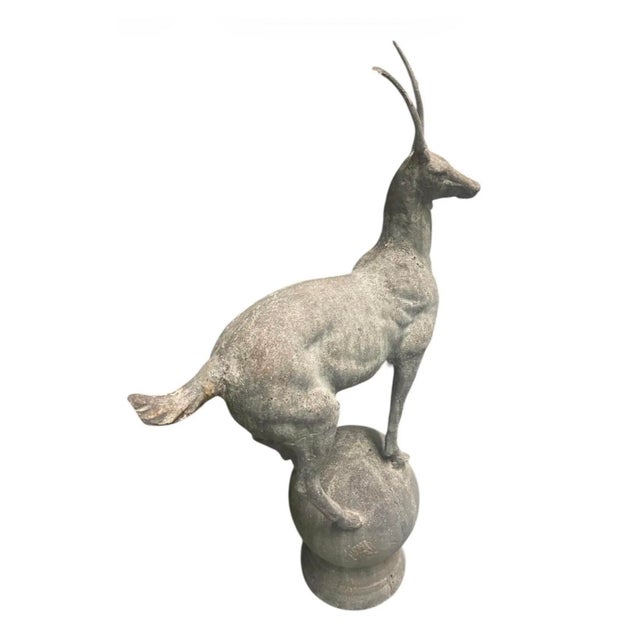 2000 - 2009 Pair of Neoclassical Cast Iron Gazelle Garden Ornaments on Spherical Finial Bases For Sale - Image 5 of 12